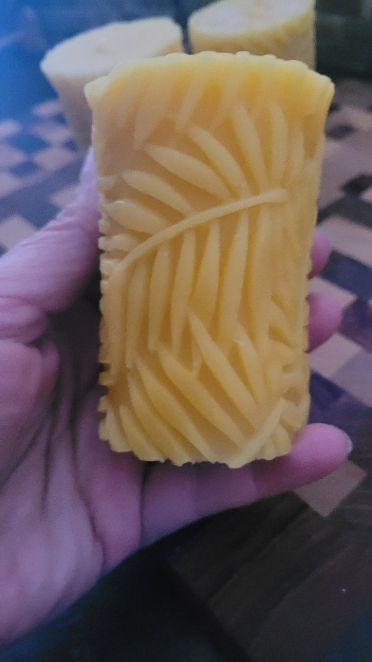 Beeswax Pillar Leaf Candle
